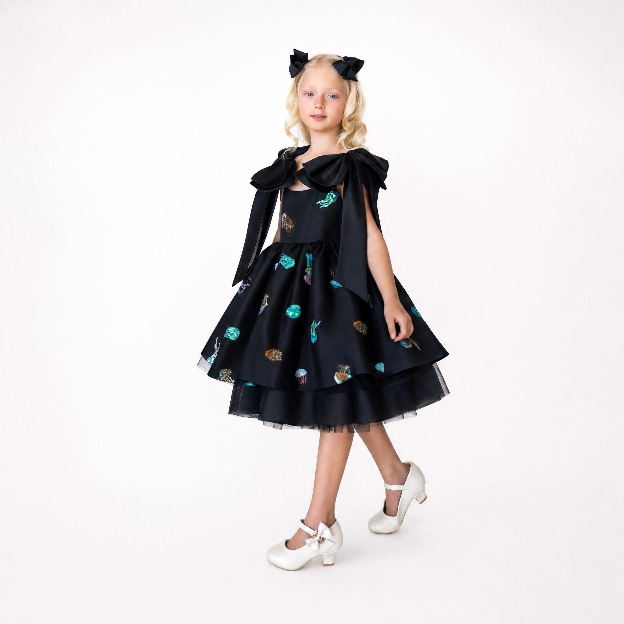 Faeella Girls Ocean Magic Black Sequin Tulle Birthday Dress