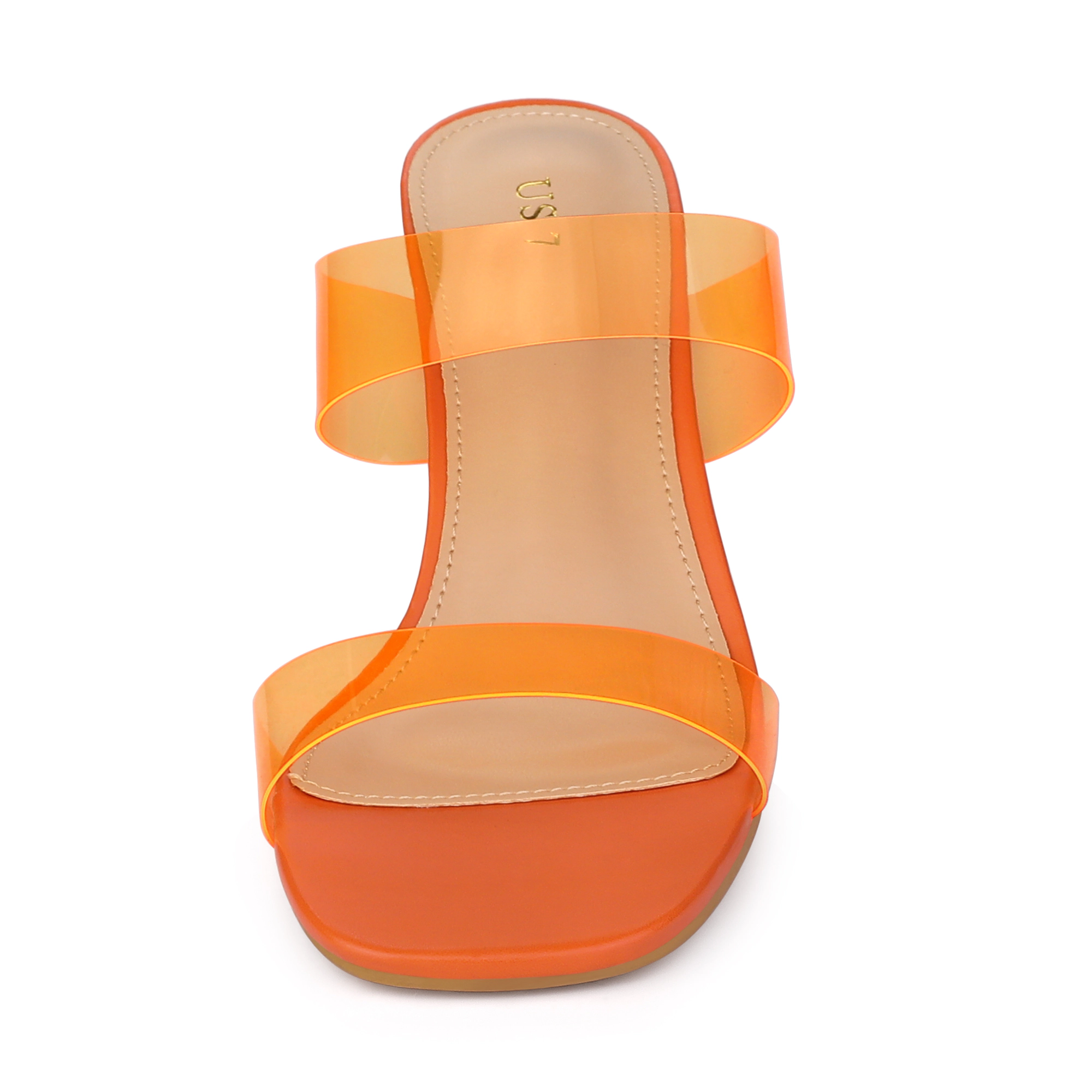 BLISSFUL STEP Women's Colorful Straps Chunky Heel Clear PVC Sandals Slides