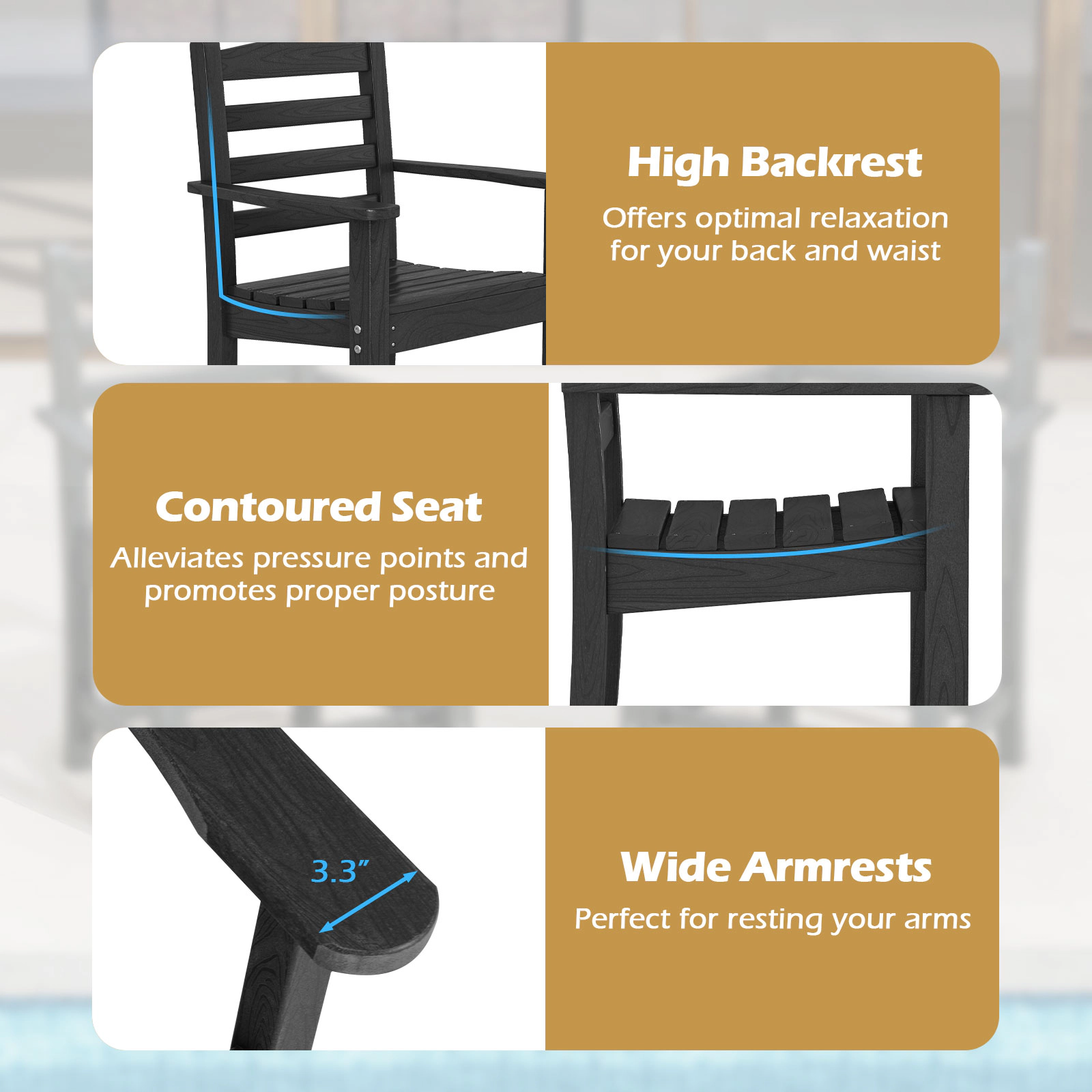 LJG HDPE All Weather Patio Dining Chairs Set of 2 with Wide Armrests