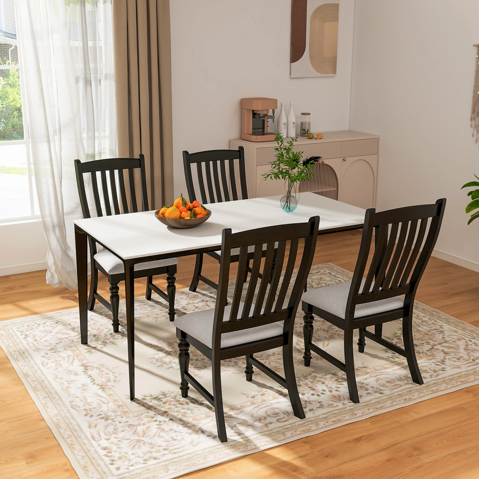 Set of 2 Black Fabric Dining Side Chairs with Inclined Backrest, 350 lb Capacity