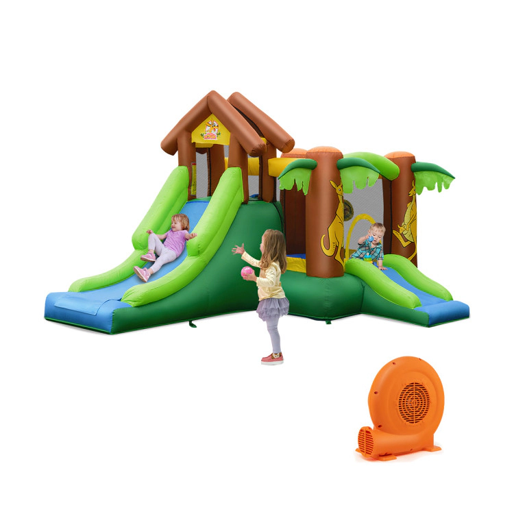 SUGIFT Kids Inflatable Jungle Bounce House Castle 300-lb Capacity Ages 3-10 As Picture Shows with 680W Blower