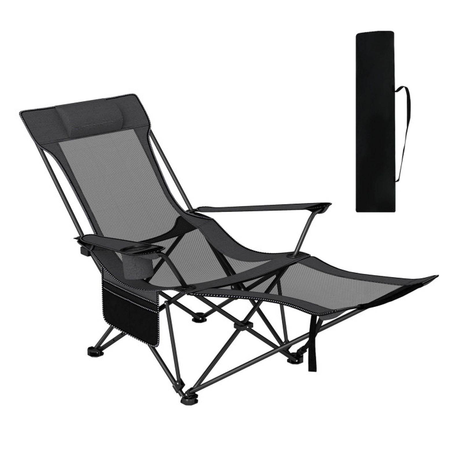 SUGIFT 4-Position Reclining Camping Chair with Removable Footrest 330-lb Capacity Gray/Green