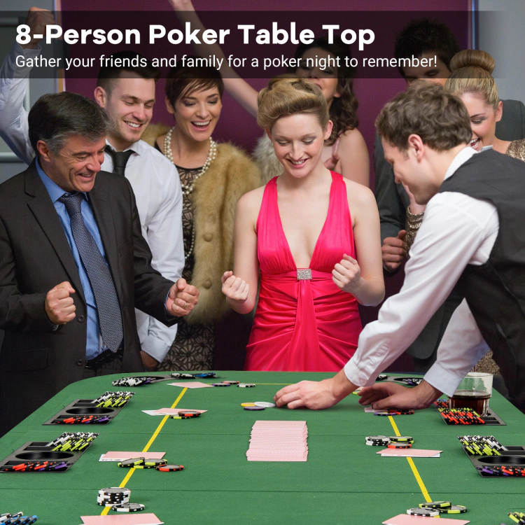 SUGIFT Green 8-Player Quad-Fold Poker Table Top with 8 Cup Holders and Carry Bag 79-in W 36-in D 2-in Folded H
