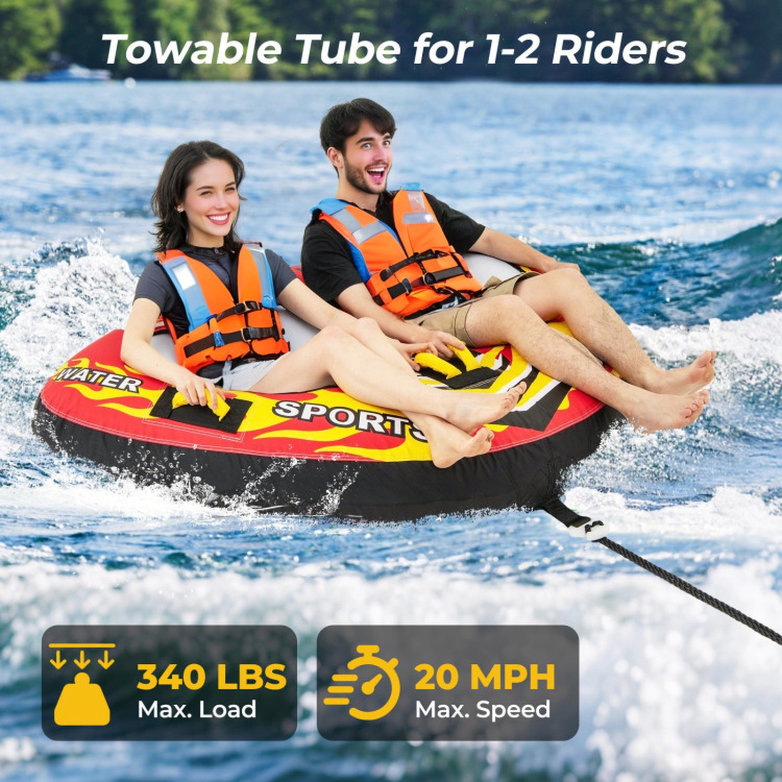 SUGIFT Teen Red 2-Person Towable Tube with Quick Connector and Foam Padded Handles 70-in W 340-lb Load Capacity