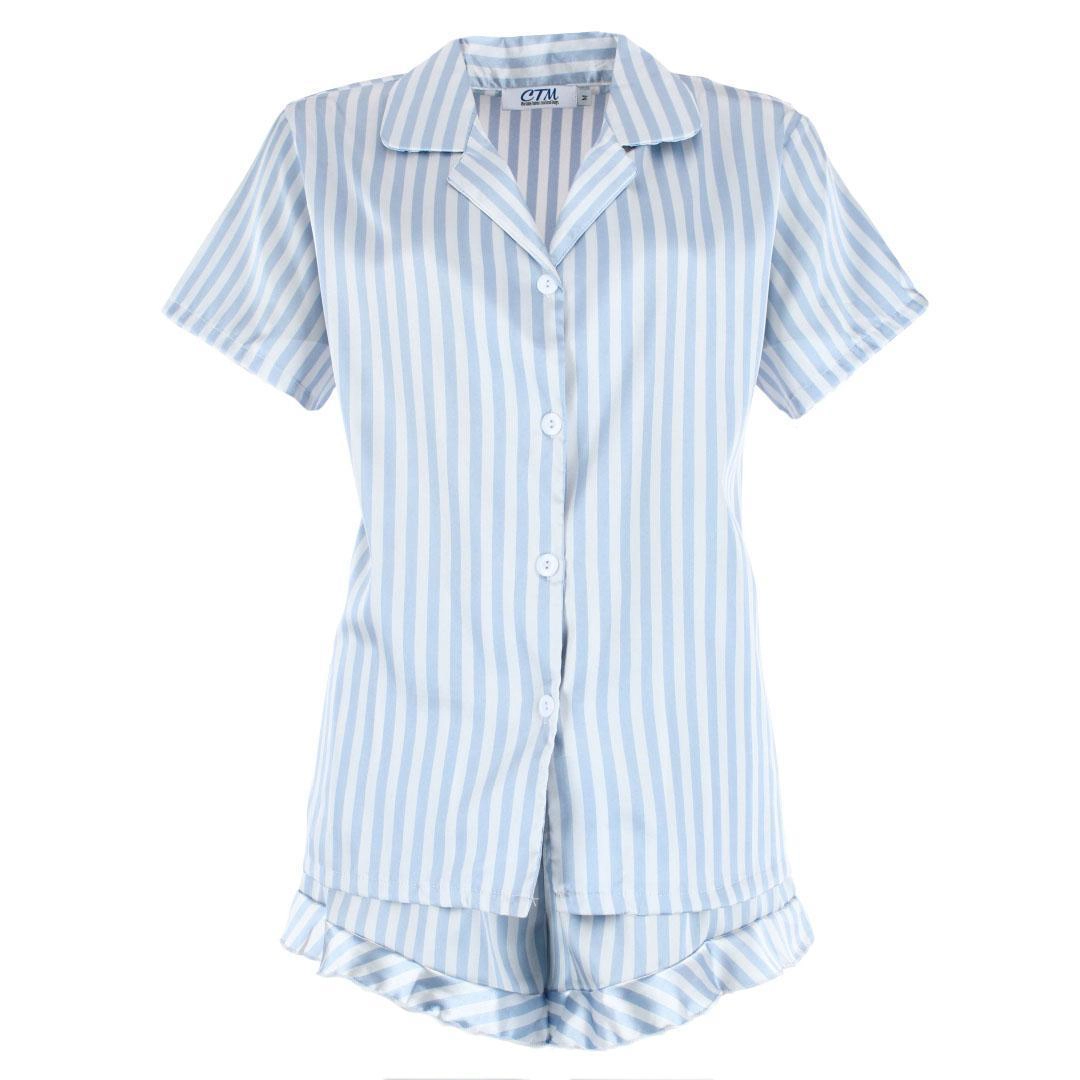 CTM Women's Striped Satin Pajamas and Ballet Slipper Set