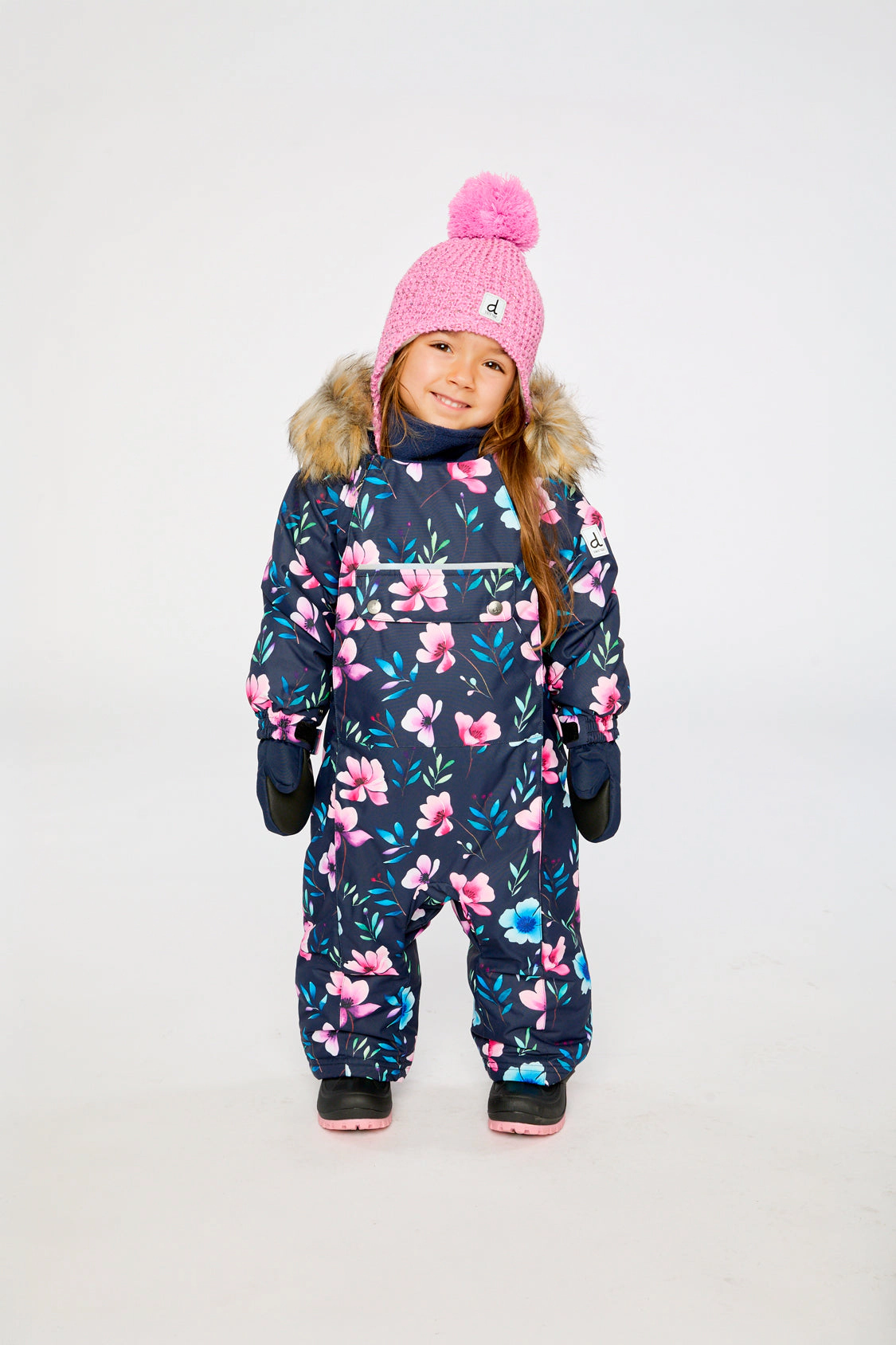 Deux par Girls Floral Print One Piece Snowsuit Adapted for Car Seats with Detachable Hood