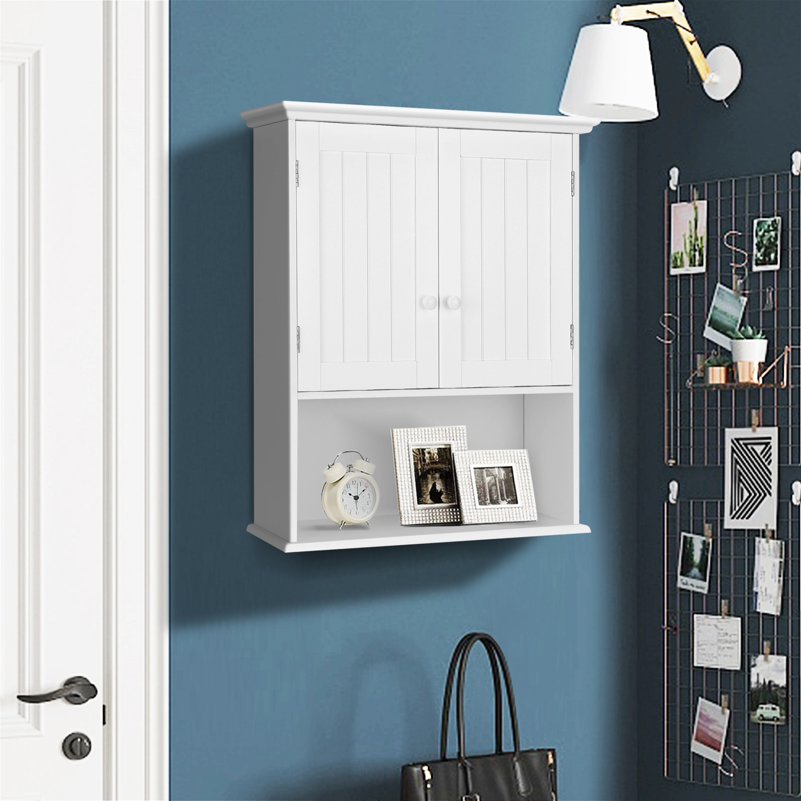 SUGIFT 2-Door Wall Mount Open Shelf MDF Bathroom Storage Cabinet 23.5-in x 8-in x 28-in 11-lb per Tier White