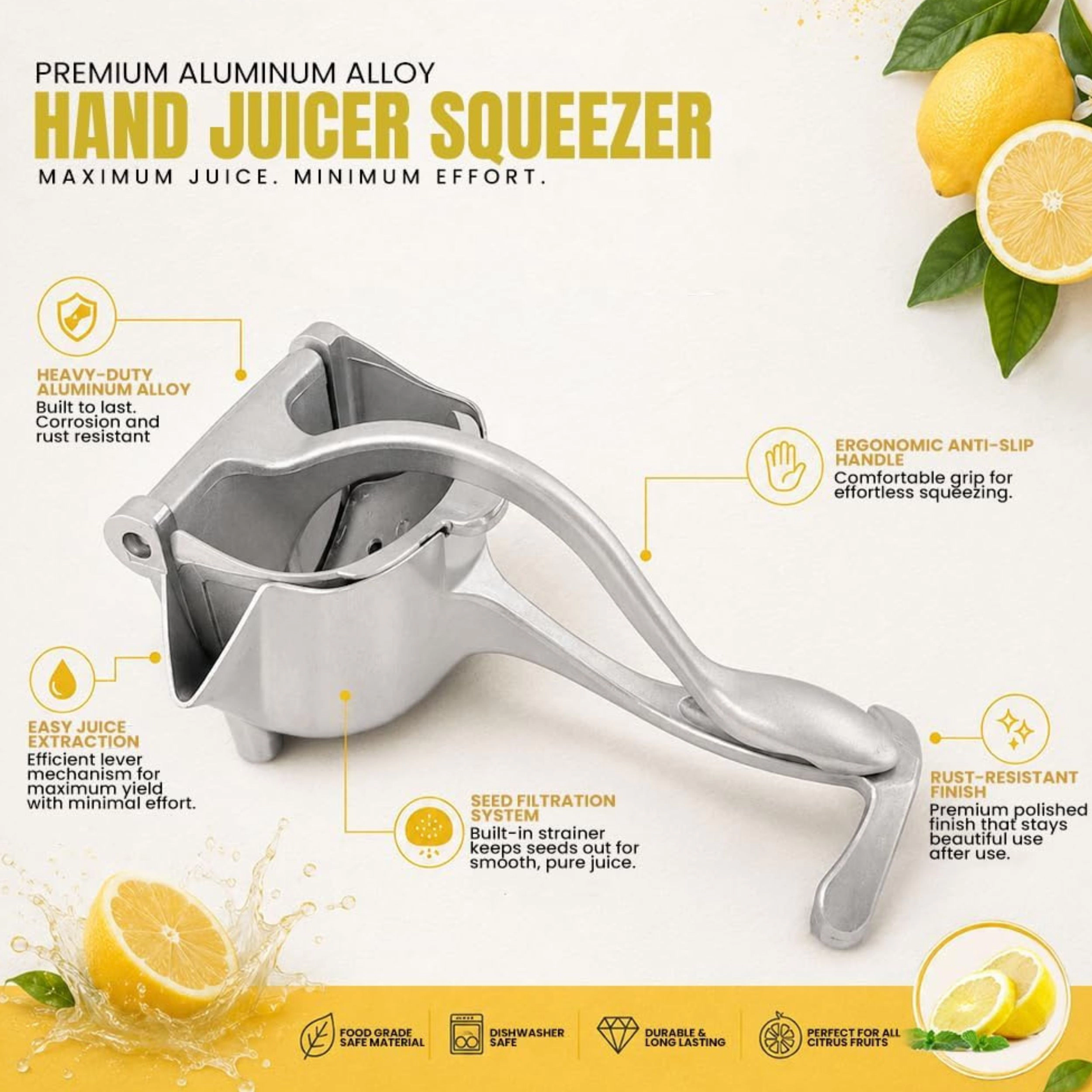 Stock Preferred Heavy Duty Aluminum Alloy Manual Citrus Juicer and Handheld Fruit Press