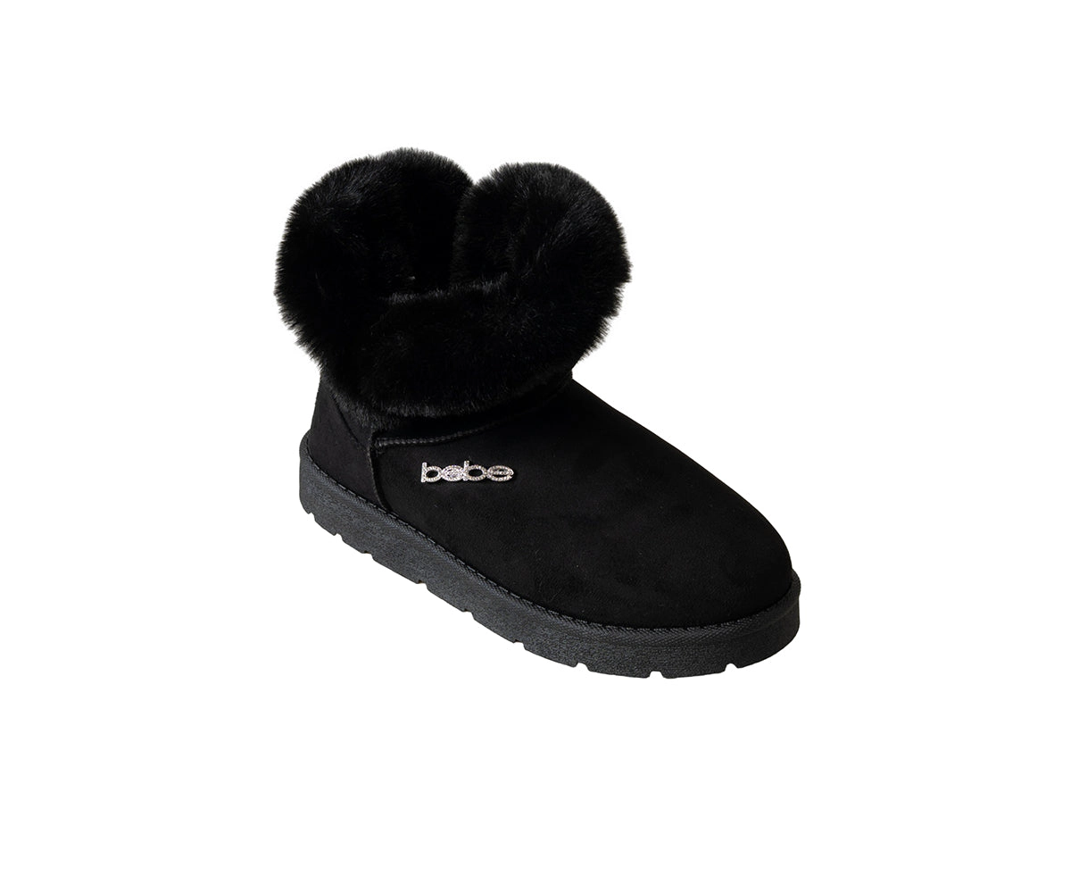 Bebe Women's Faux Fur Trim Boot with Charm Detail