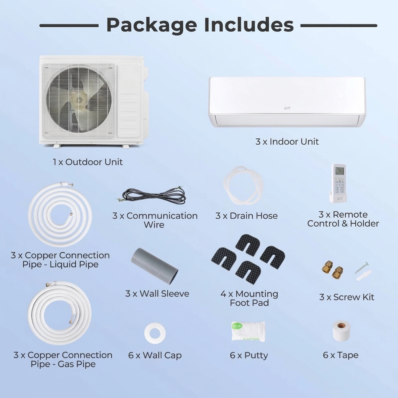 SUGIFT 27000-BTU 3-Zone 24-SEER2 10.5-HSPF2 208-230V R454B Ductless Mini Split Air Conditioner and Heater