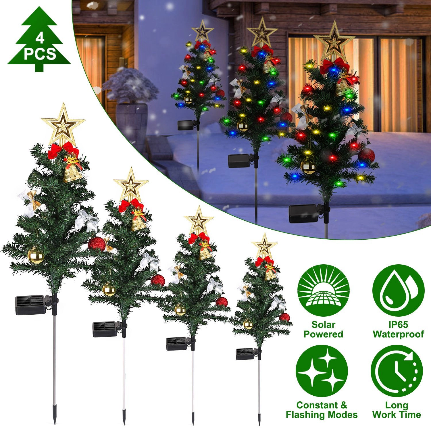 GBruno Solar LED Christmas Tree Pathway Lights 4-Pack