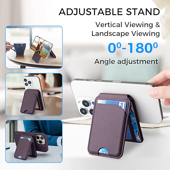 Alpha Digital MagSafe, Adjustable Phone Stand, Compatible w/ iPhone 12-17 - Magnetic Leather Wallet