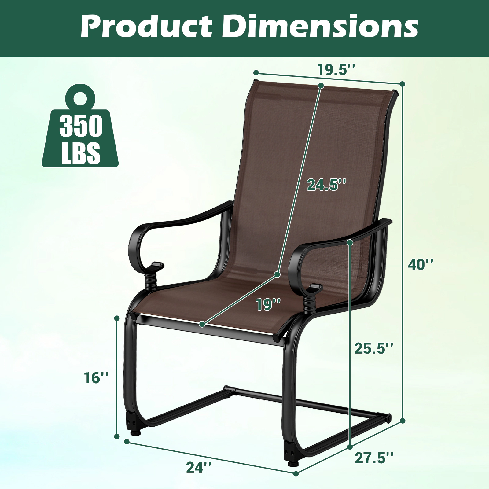 SUGIFT Set of 2 Metal Frame Outdoor Rocking Chairs with Quick-Dry Breathable Fabric for Patio and Porch