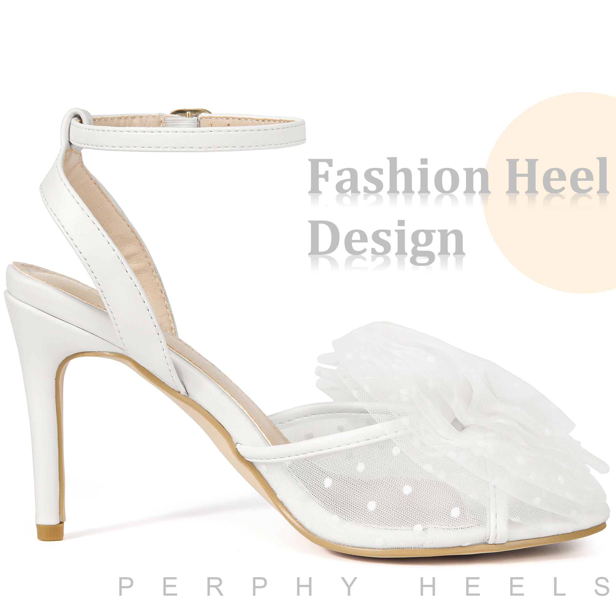 BLISSFUL STEP Women's Wedding Bow Open Toe Slingback Stiletto Heel Sandals