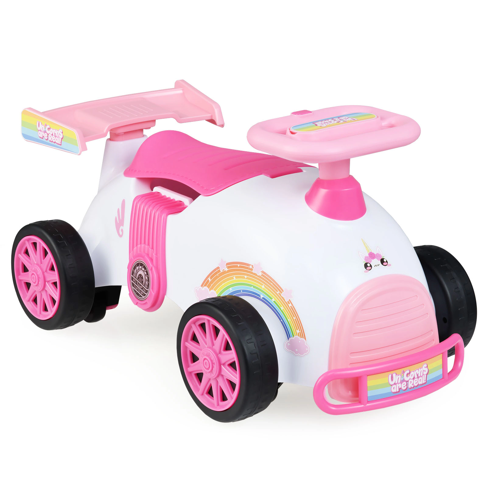 SUGIFT Kids Ride On Car Sliding Toy with Music and Under-Seat Storage 33-lb Capacity Ages 19-36 Months Pink & White