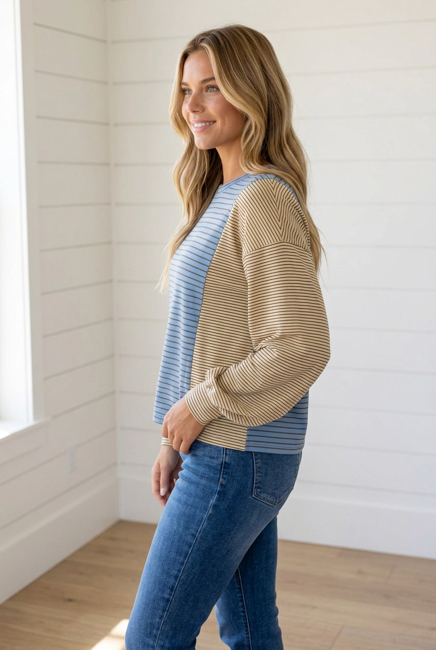 Threaded Pear Women's Lexie Casual Shift Pullover Long Sleeve Top