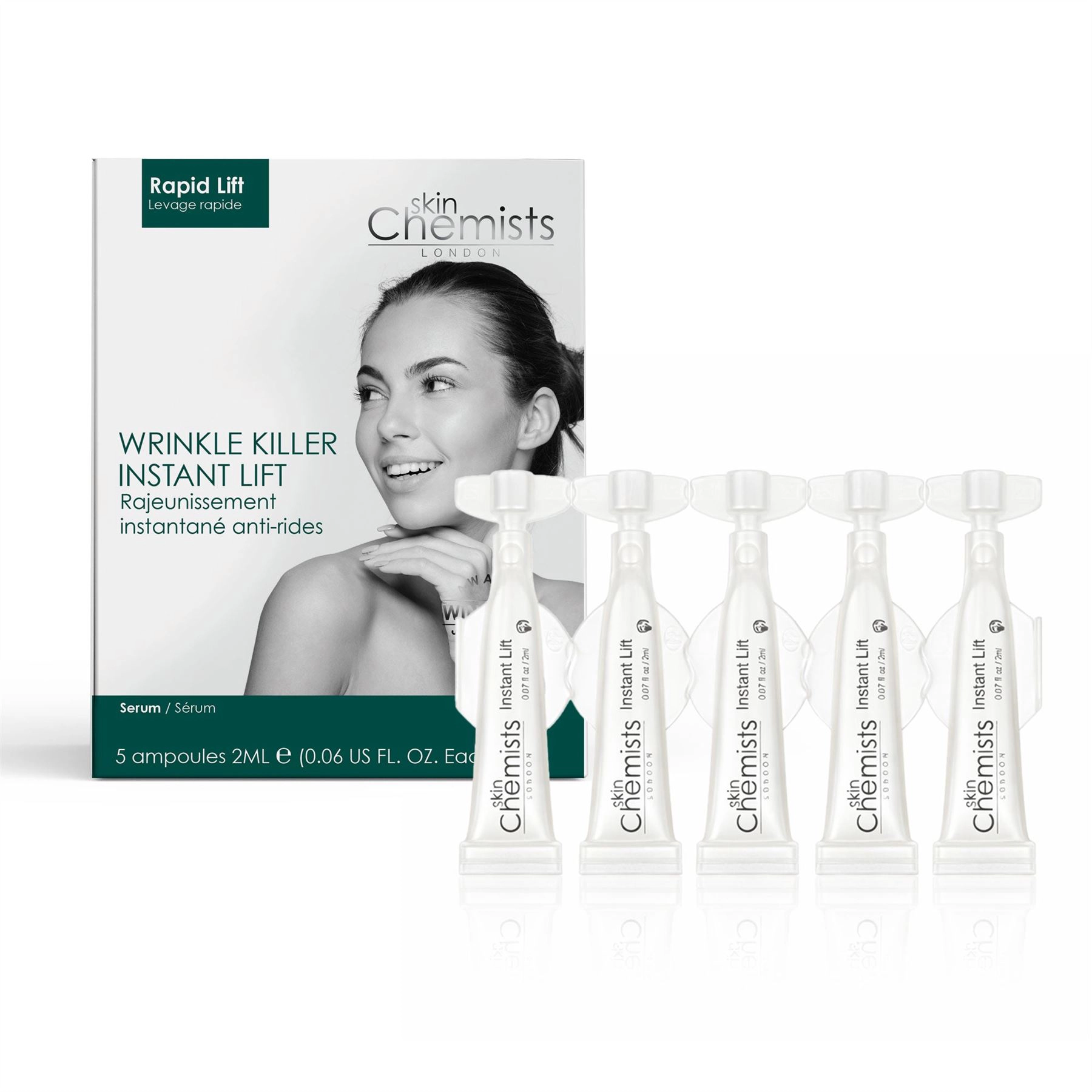skinChemists Wrinkle Killer Instant Face Lift 5 x 2ml Ampoules - Anti-Aging Firming Serum for Fine Lines and Loss of Firmness