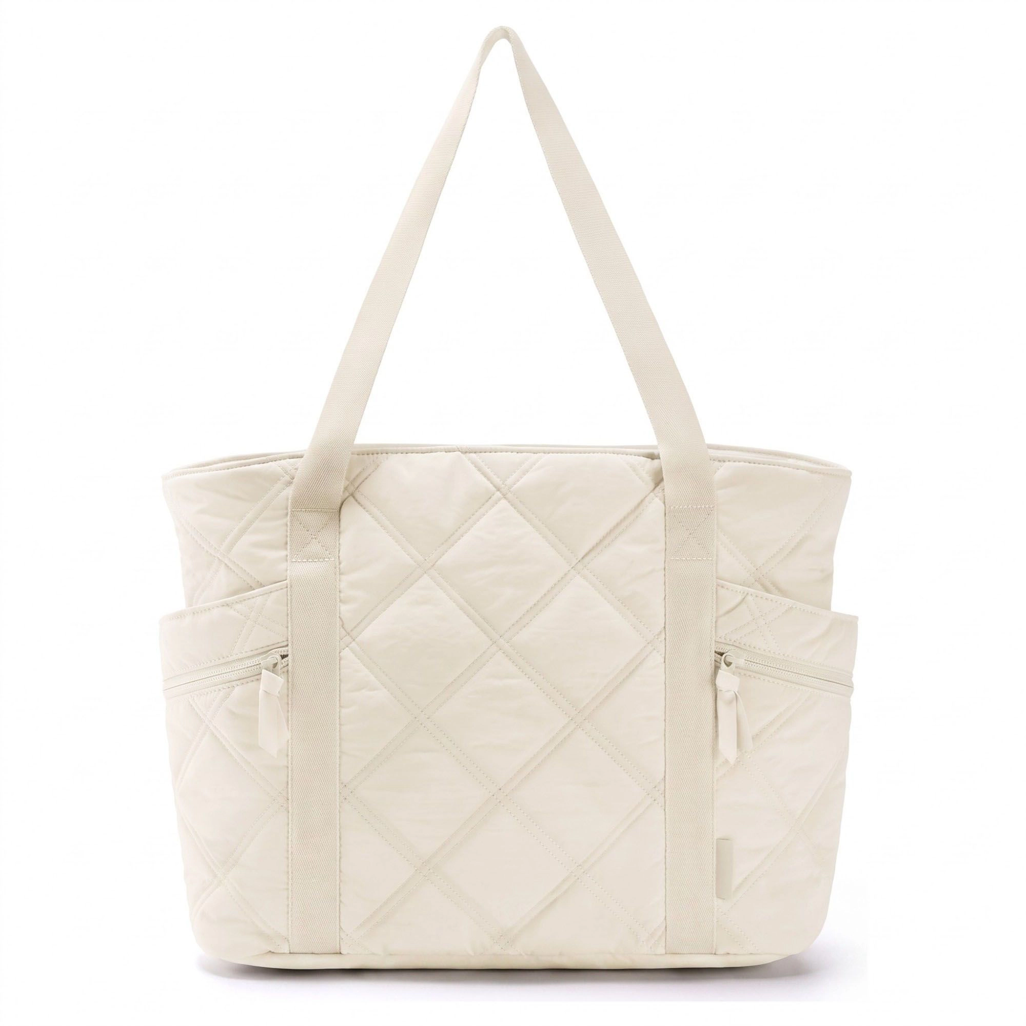Alilang Women's Oversized Quilted Tote Bag with Exterior Zip Pockets and Long Shoulder Straps 15.5x12.5x6.5in