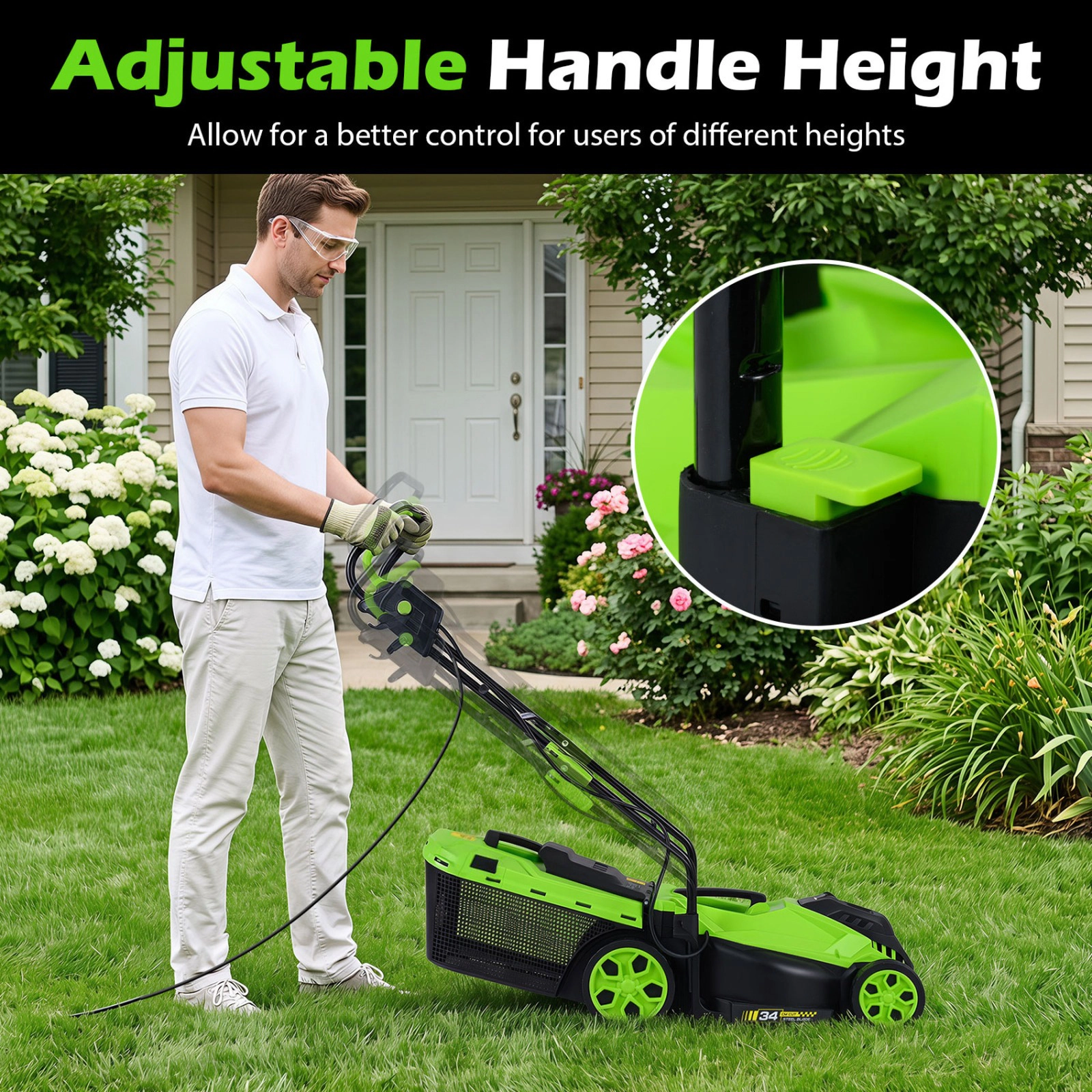 SUGIFT 14-Inch 12-Amp Corded Electric Lawn Mower Multi-Tool with 5-Position Height Adjustment 21-lb Net Weight Green
