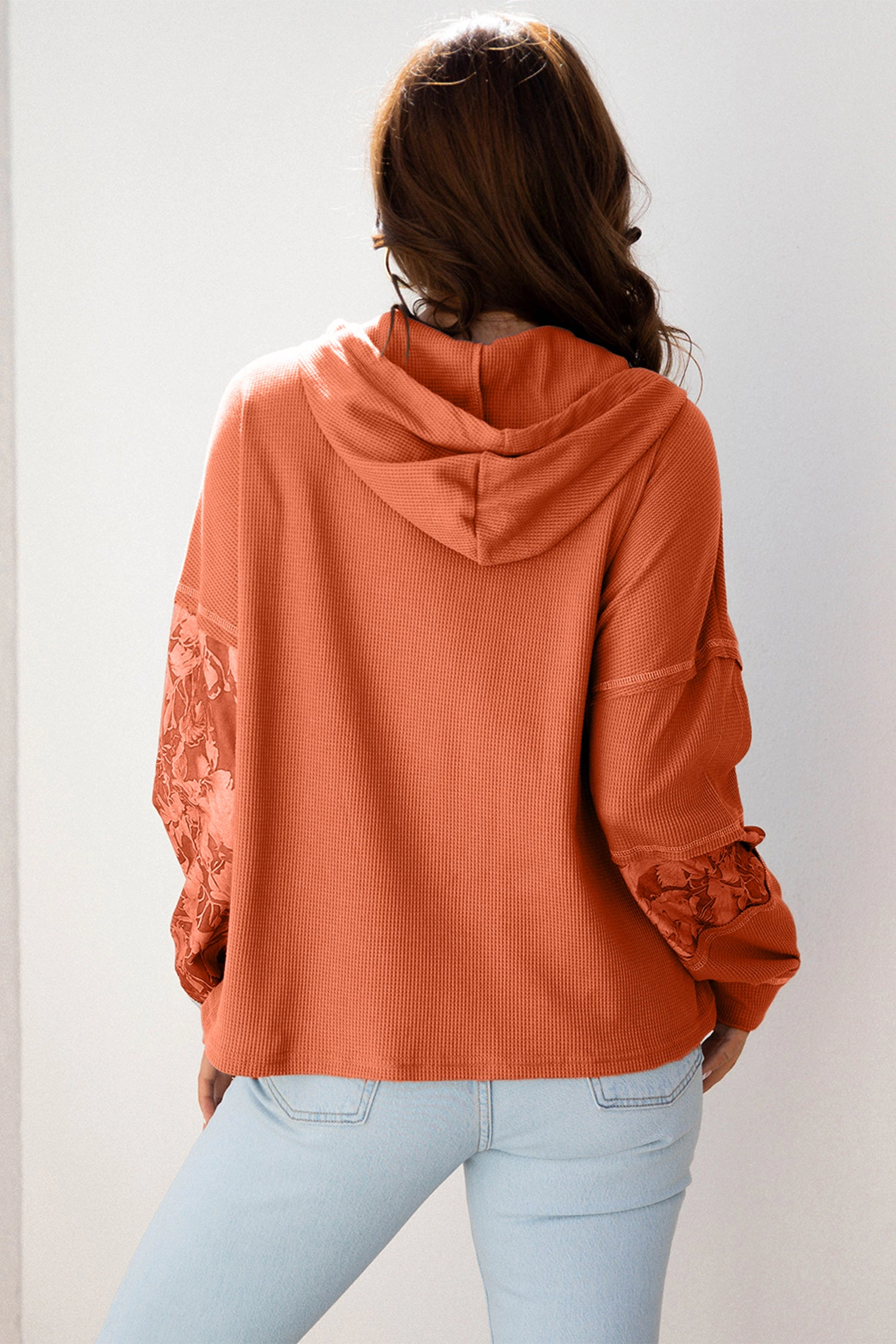 Threaded Pear Women's Taytum Patchwork Drawstring Hooded Long Sleeve Top
