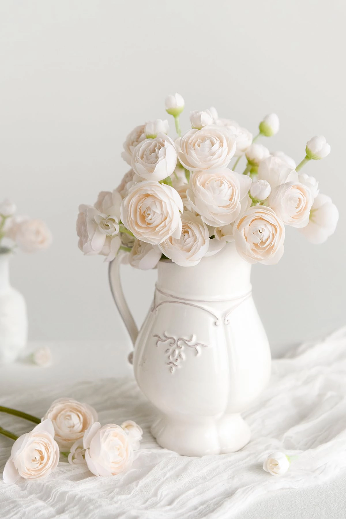 PUPWE Flowers Artificial Flower Faux Silk RanunculCream