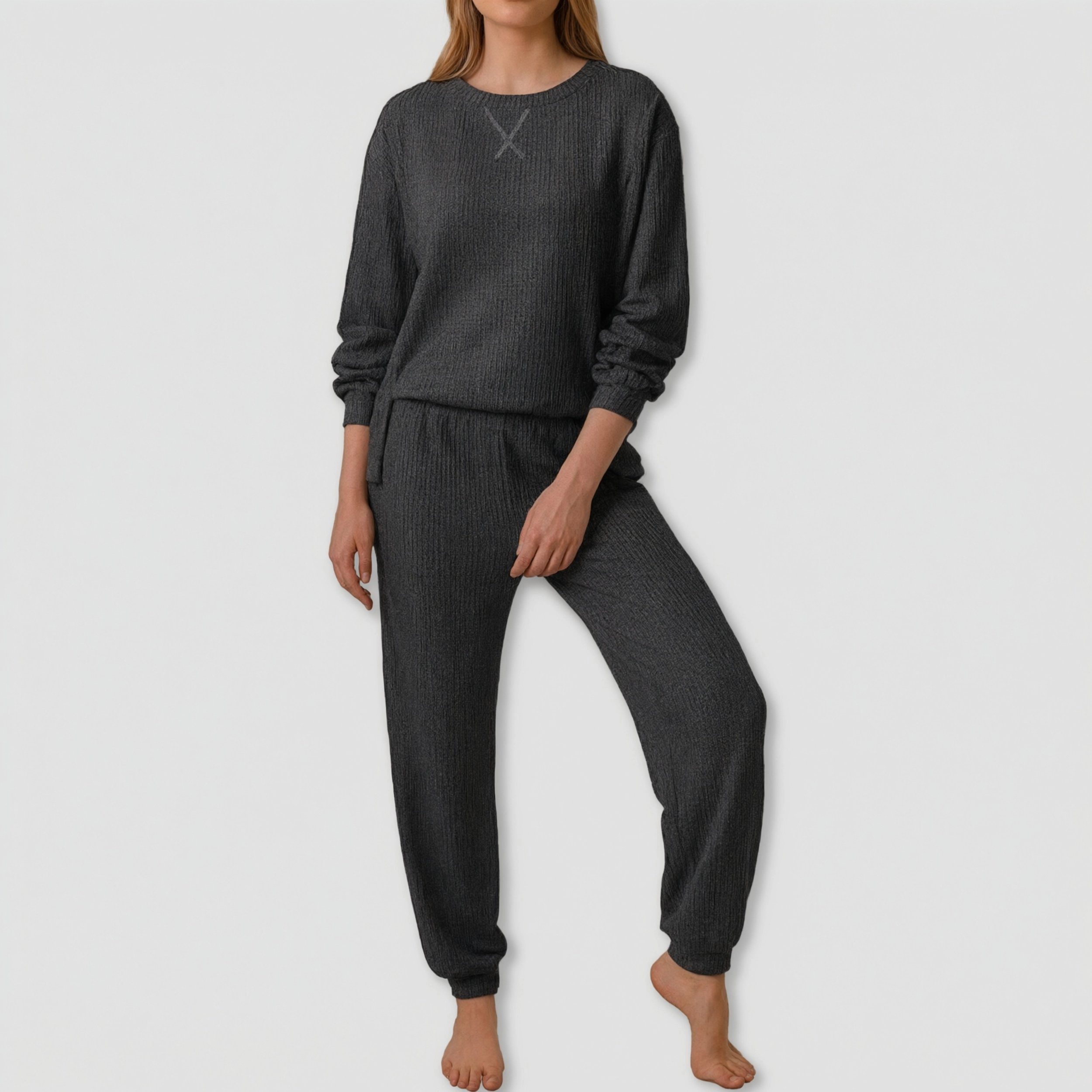 Ekouaer Waffle Knit Pajamas Sets for Womens Long Sleeve Lounge Set Pieces Outfits Top and Pants