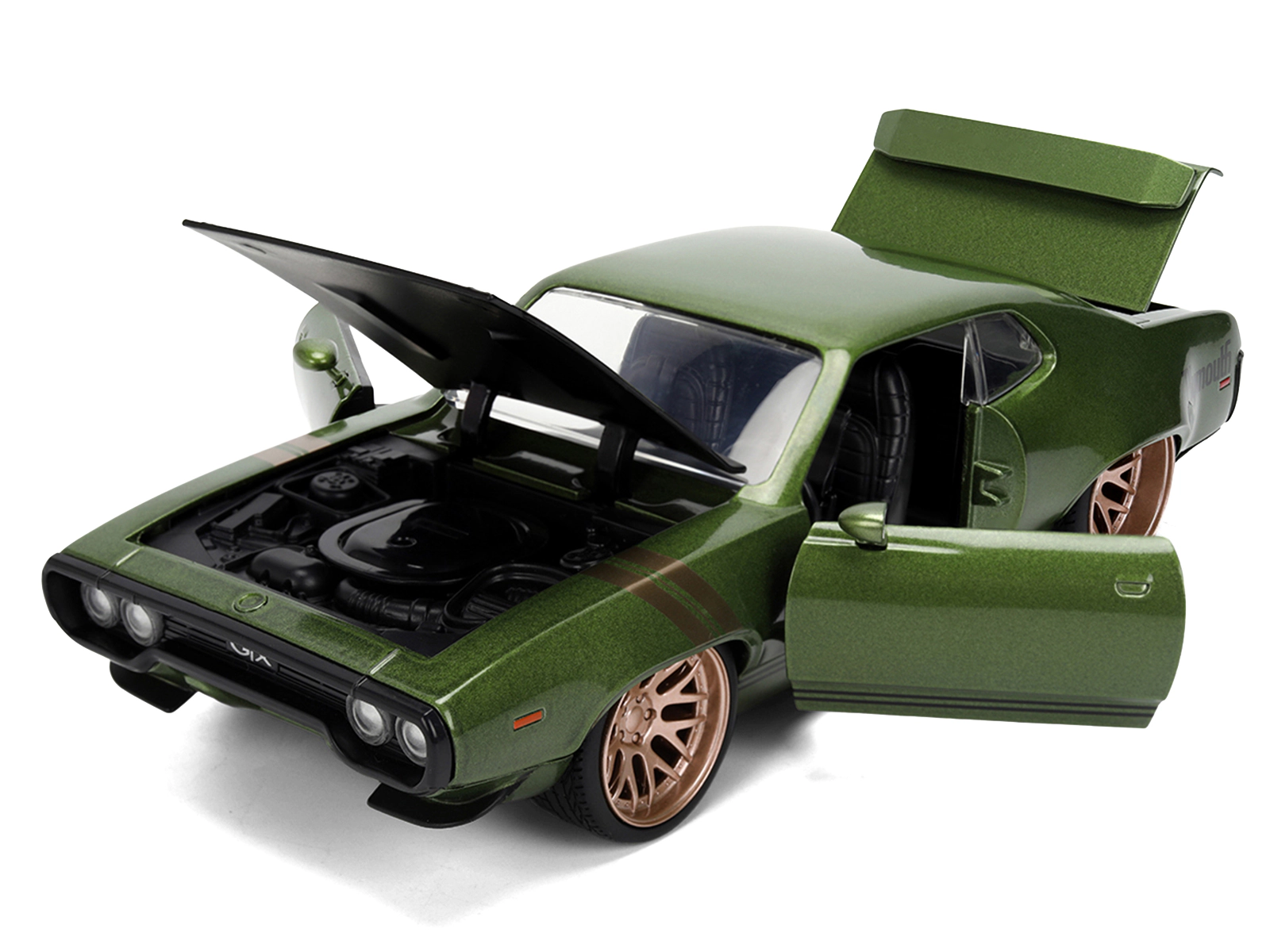 Jada 1972 Plymouth Gtx Green Metallic With Matt Black Hood And Gold Stripes "Bigtime Muscle" Series 1/24