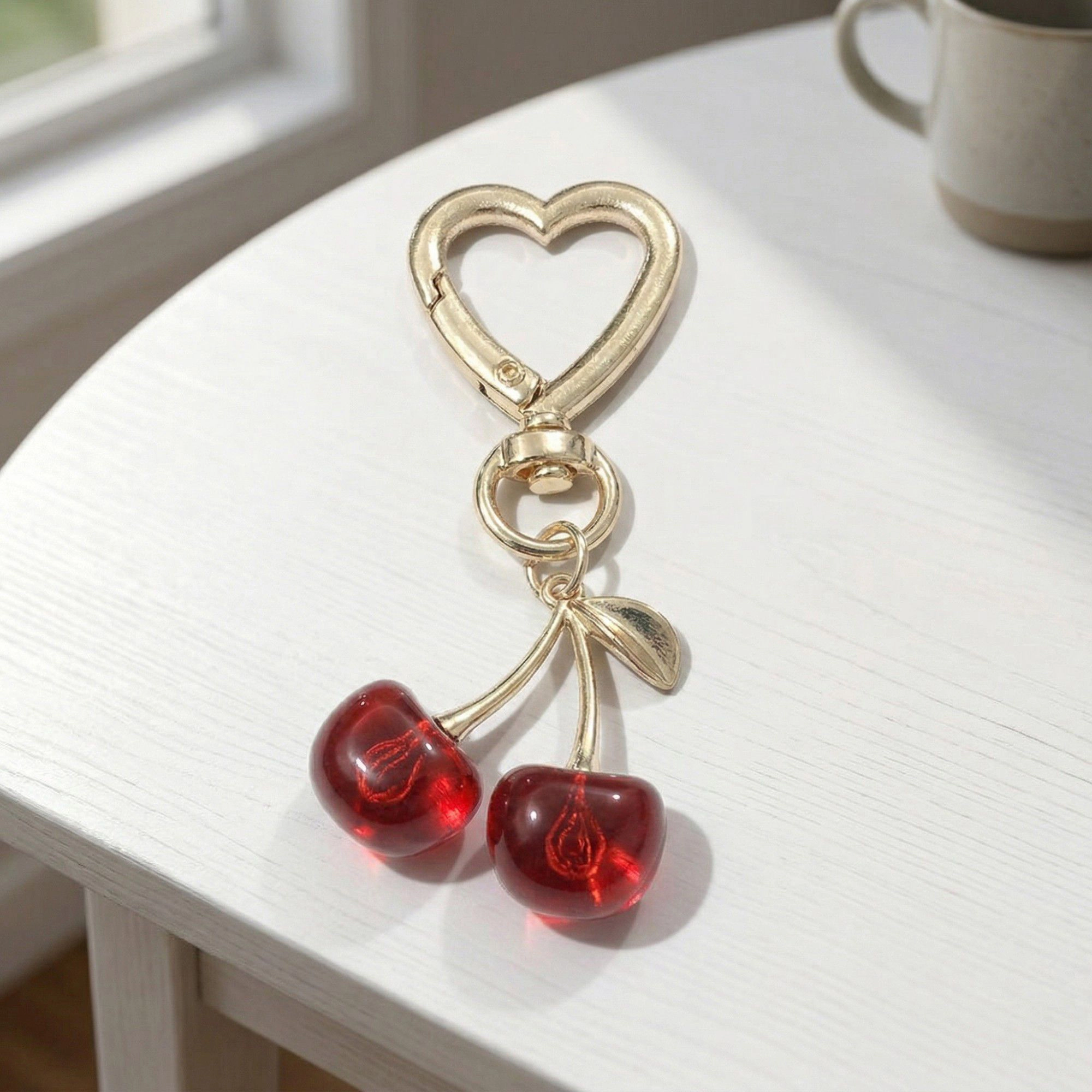 Alilang Women's 3 Pcs Cherry Charm Keychain Set with Heart Clip Decorative Bag Charm Accessory