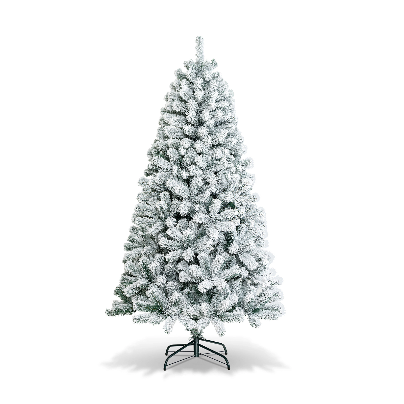 SUGIFT Snow Flocked Hinged Artificial White Christmas Tree with Branch Tips and Metal Stand
