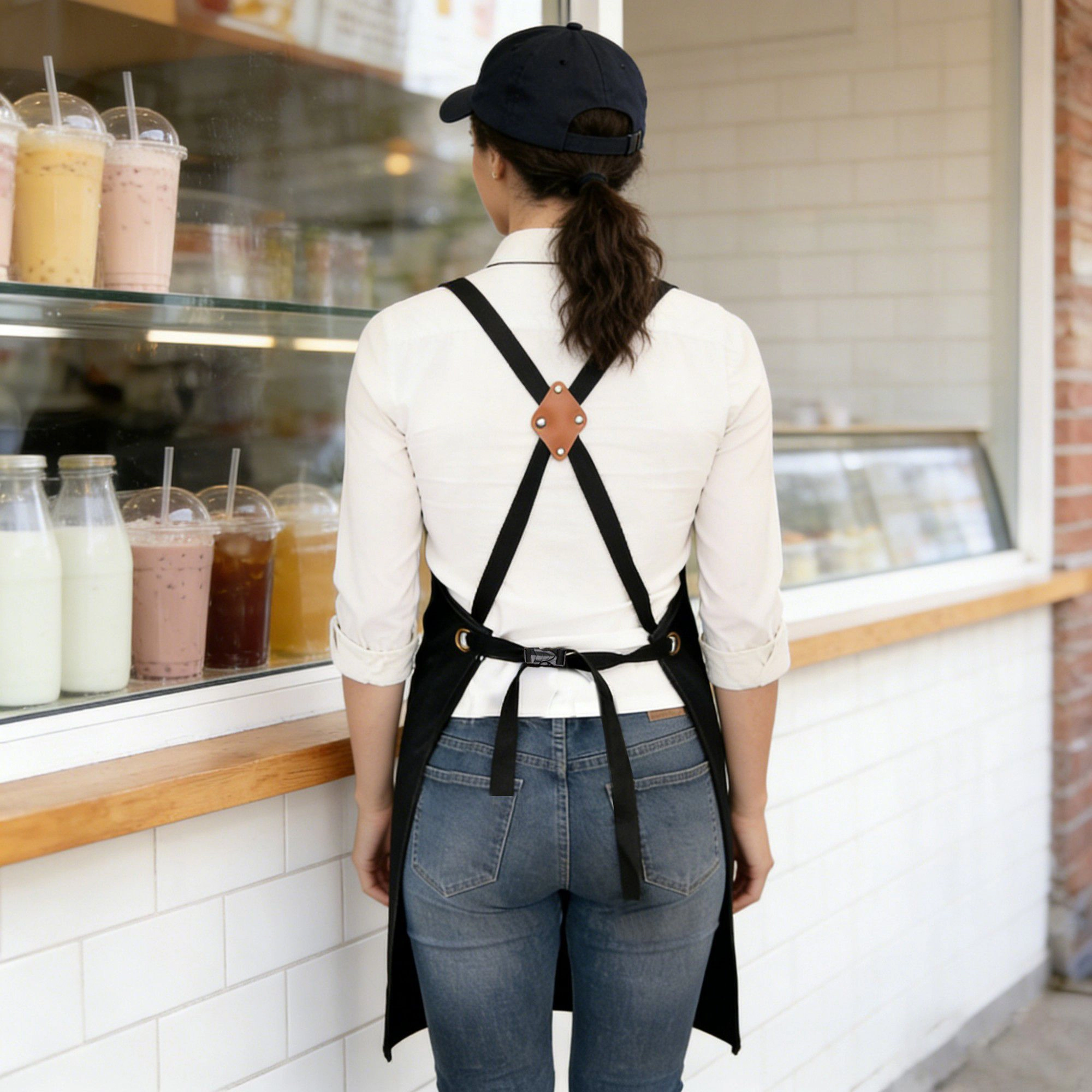 Alilang Unisex Cotton Kitchen Apron with Cross Back Straps Minimalist Utility for Cooking Baking Craft Gardening