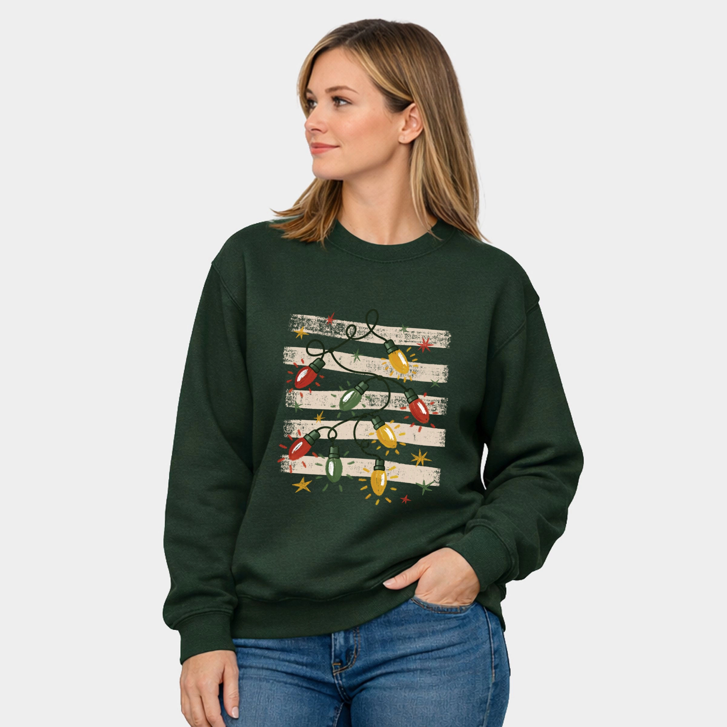 Simply Sage Market - Women's Graphic Sweatshirt Christmas Lights Stripes