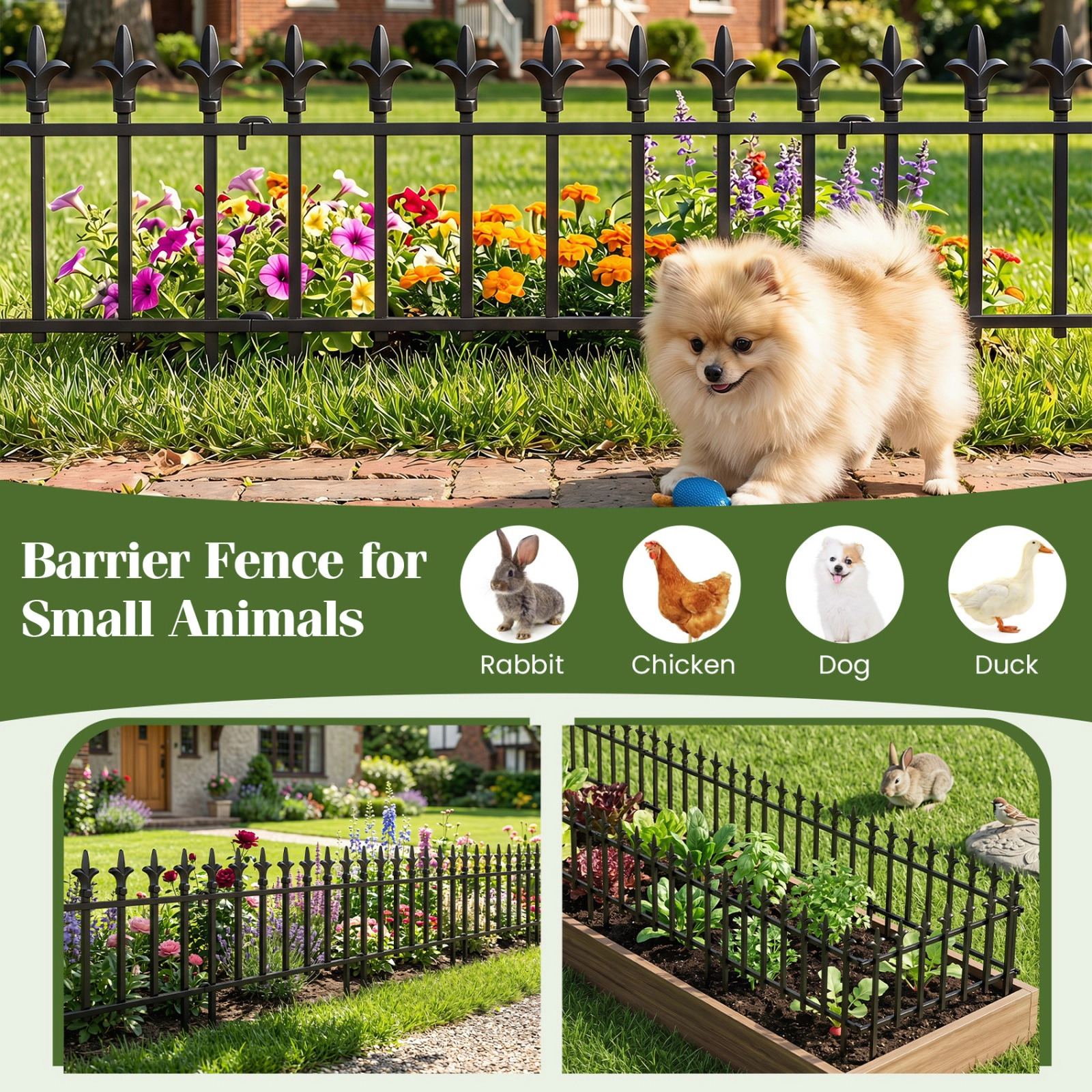 SUGIFT No-Dig Decorative Metal Garden Fence Panels 22 x 17 in Landscape Border 5-Pack/10-Pack Black