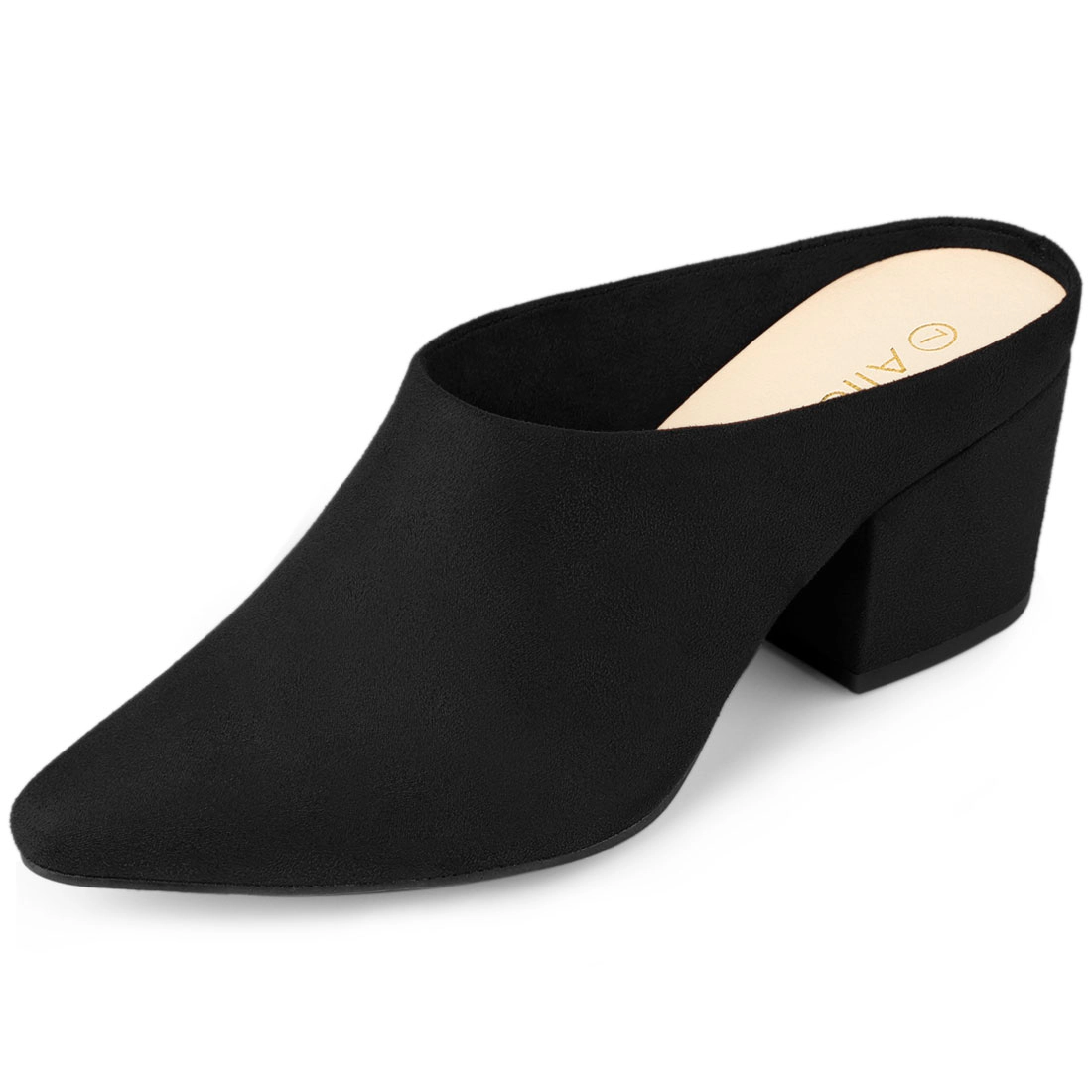 BLISSFUL STEP Women's Pointed Toe Slip-on Block Heel Slide Mules