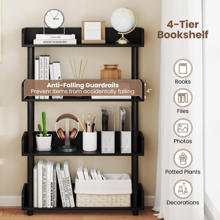 Hivvago 4-Tier Bookshelf Open Bookcase with Anti-Tipping Kit Industrial Storage Unit