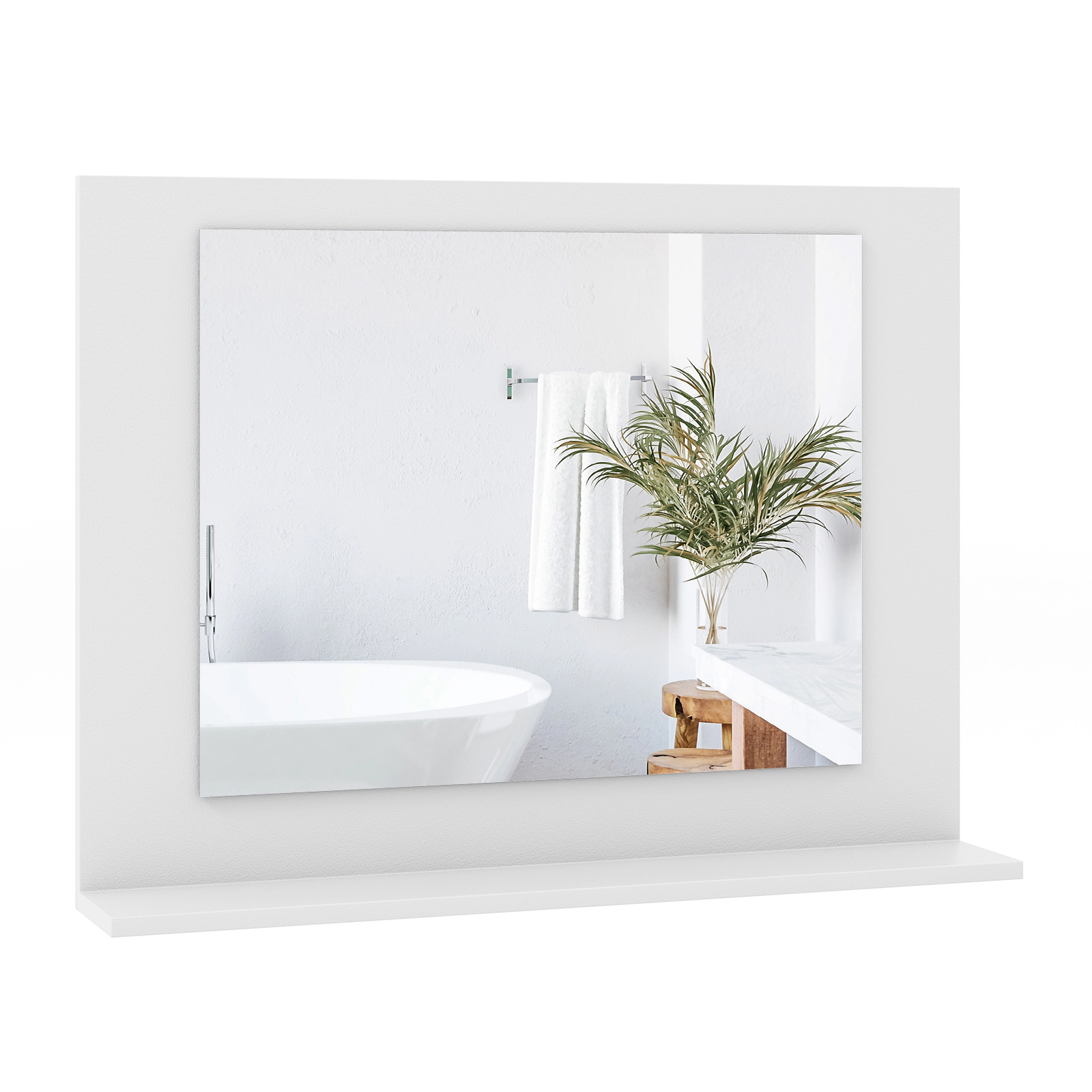 SUGIFT White 23.5-in x 17.5-in Rectangle Wood Frame Bathroom Vanity Wall Mirror with Shelf Over Sink