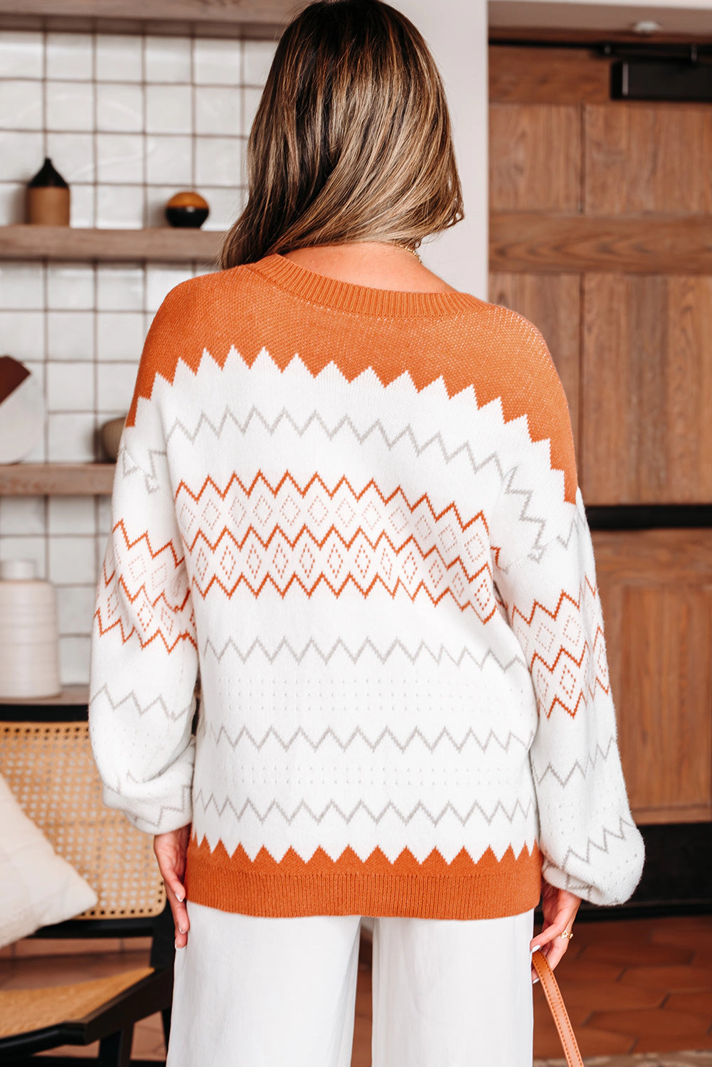 Threaded Pear Women's Daphne Zigzag Knitted Pullover Sweater