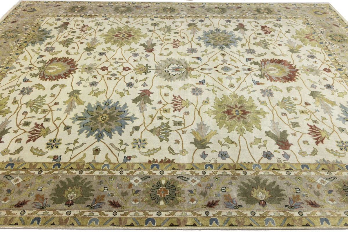 Magic Rugs 12'0 X 15'1 Cream Osh Chobi Floral Hand Knotted Wool Rug