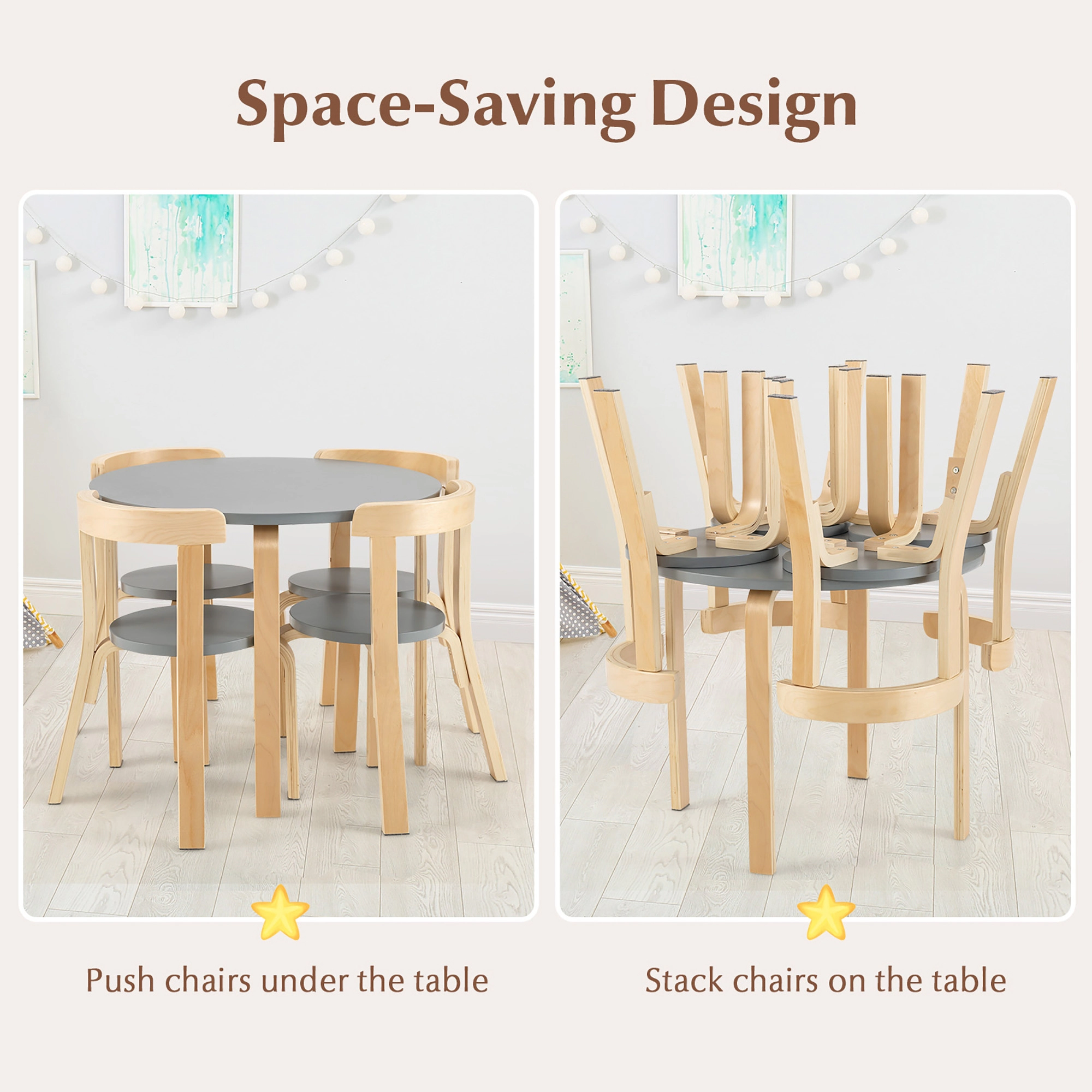 SUGIFT Gray Curved Back Chairs and Toy Bricks 5 Piece Kids Table and Chair Set