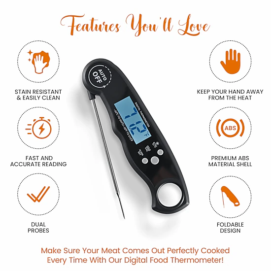 Cheer Collection Instant Read Food Thermometer with Foldable Probe