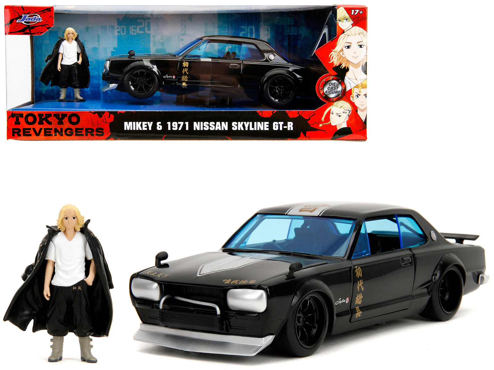 Jada 1971 Nissan Skyline GT-R RHD (Right Hand Drive) Black with Silver Stripe and Mikey Diecast Figure "Tokyo