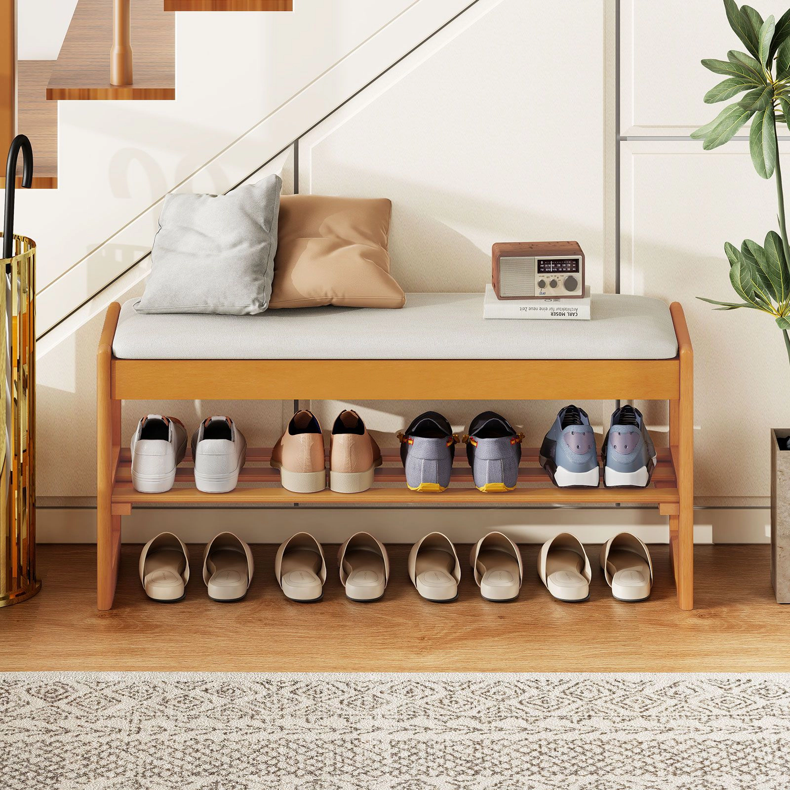 SlickBlue Shoe Storage Bench with Flip-Top Lid and 2-Tier Shelf