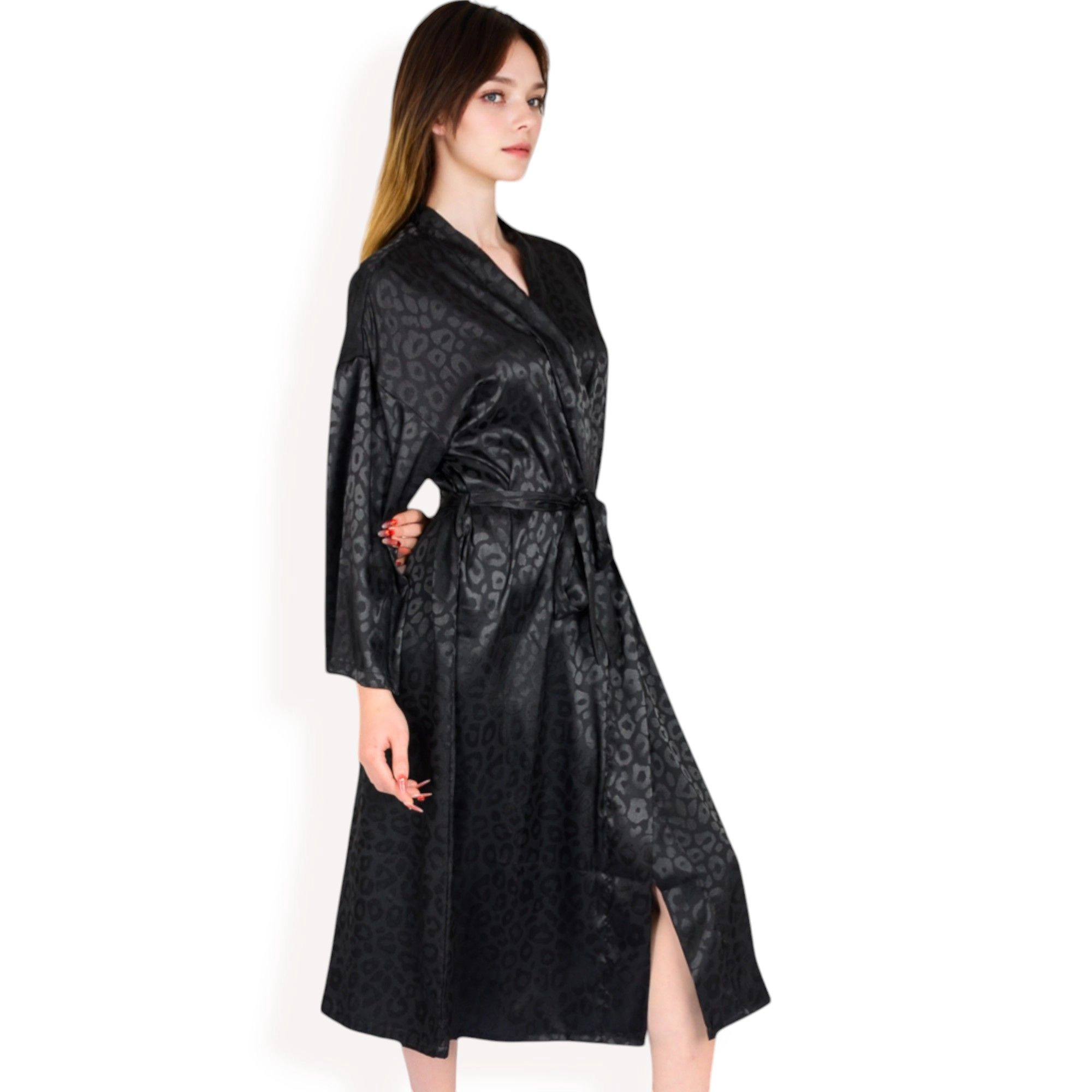 Anna-Kaci Women's Leopard Print Satin Nightgown with Matching Long Robe and Adjustable Straps