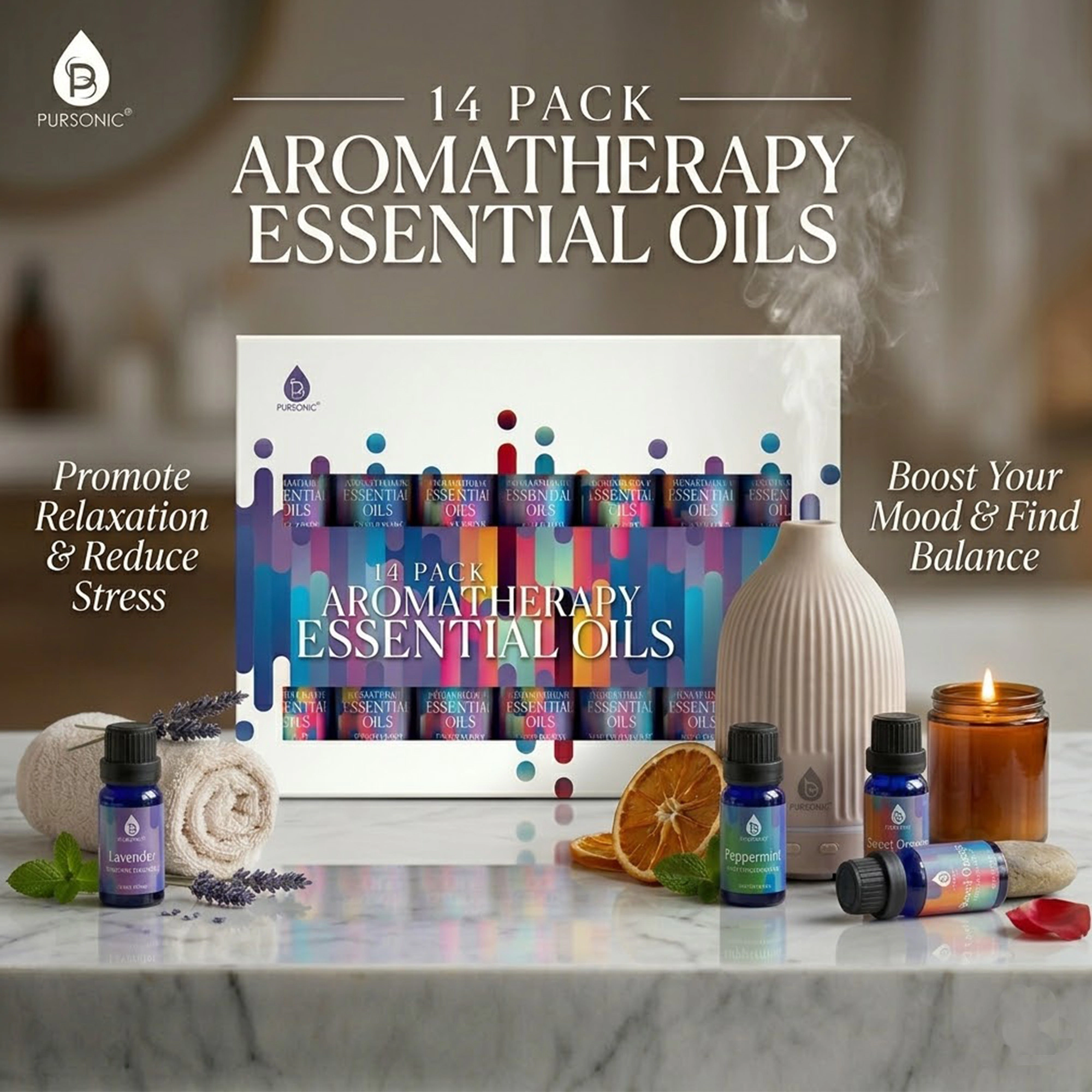 Pursonic Unisex  14 Pack Aromatherapy Essential Oil Gift Set