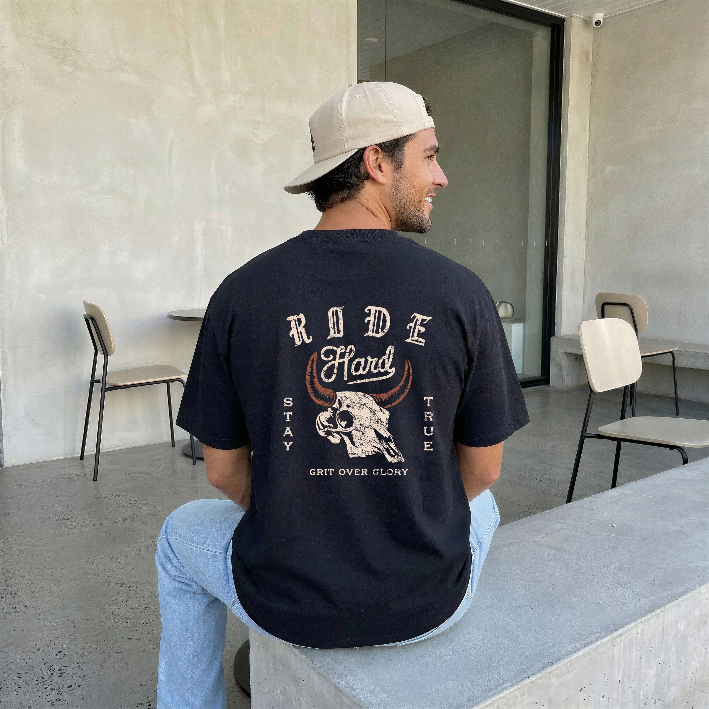 Simply Sage Market - Men's Garment Dyed Graphic T-Shirt Ride Hard Stay True