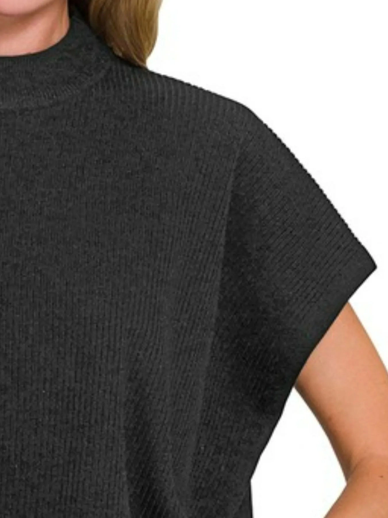TRUEDAMES Women Viscose Mock Neck Short Sleeve Boxy Sweater