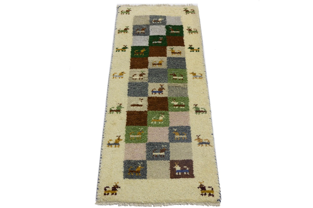 Magic Rugs 1'4 x 3'9 Handmade Indo-Gabbeh Checkered Oriental Wool Rug