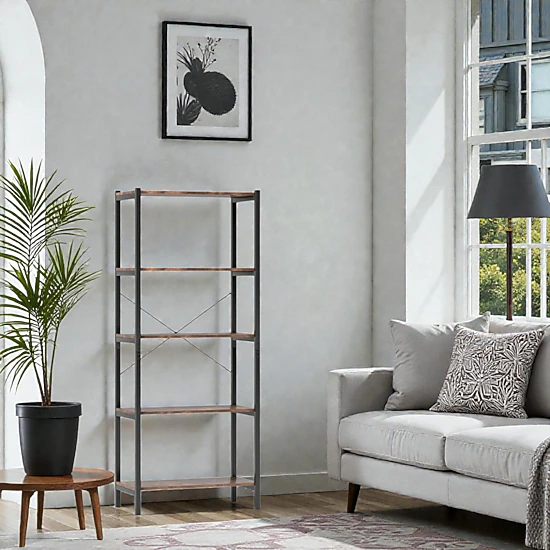 Hivvago Industrial 5-Tier Metal Frame Bookshelf and Storage Rack