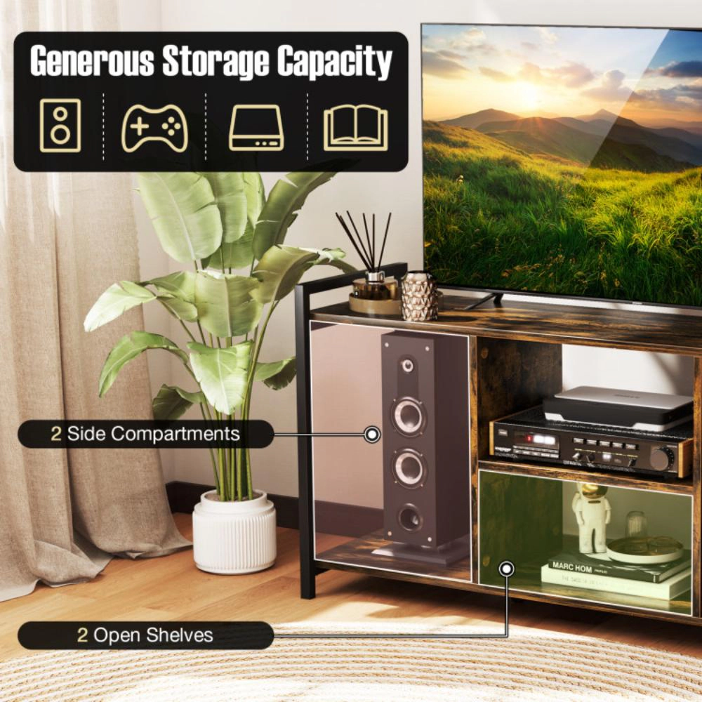 Hivvago Tv Stand For 55 Inch Tvs Industrial Entertainment Center-Rustic Brown