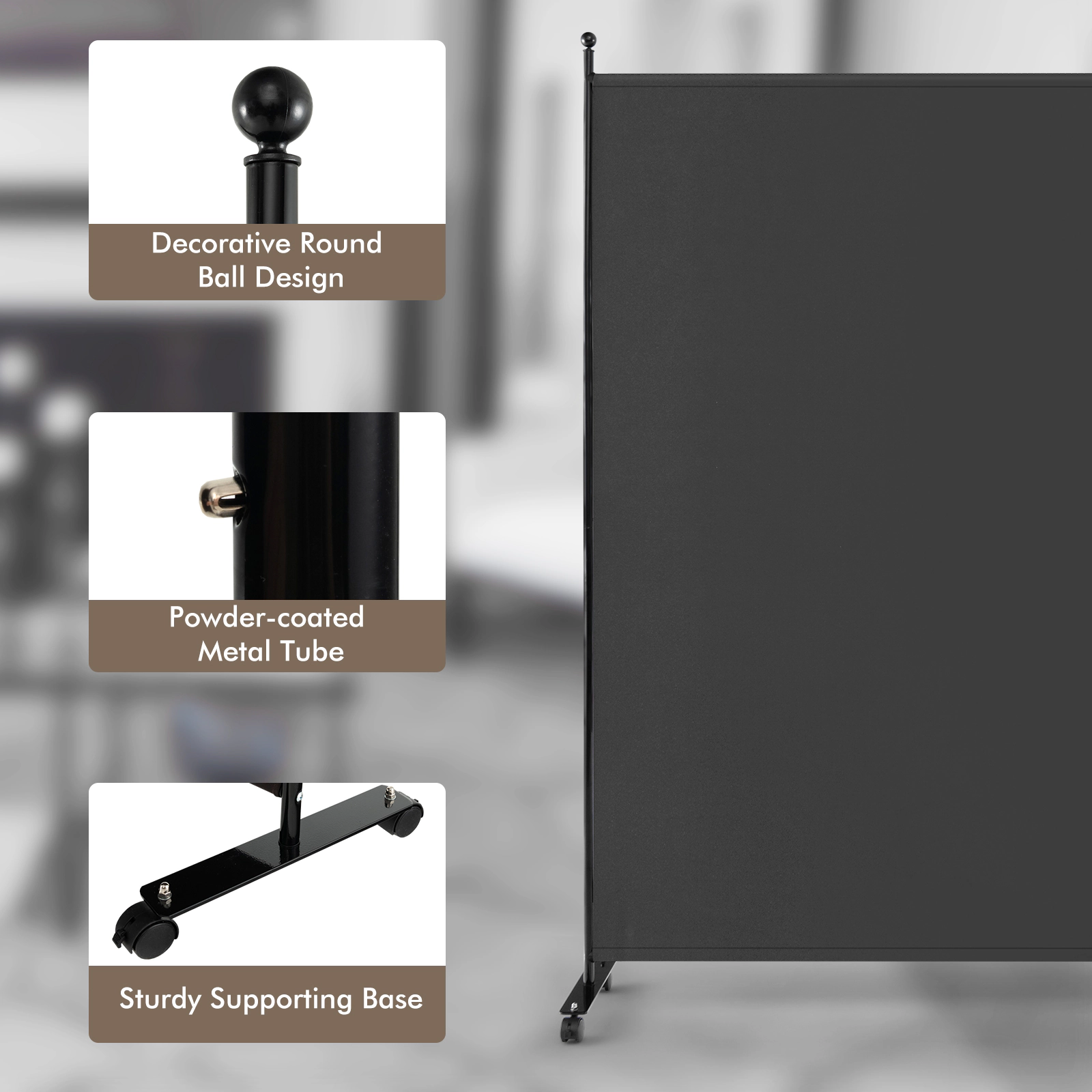 SUGIFT 6-Foot Single Panel Room Divider with Woven Polyester Panel 73-in Tall Metal Frame Smooth 1.5-in Wheels 9-lb Net