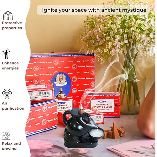 Satya Nag Champa Dragon's Blood Backflow Dhoop Incense Cones, 120-Cones ...